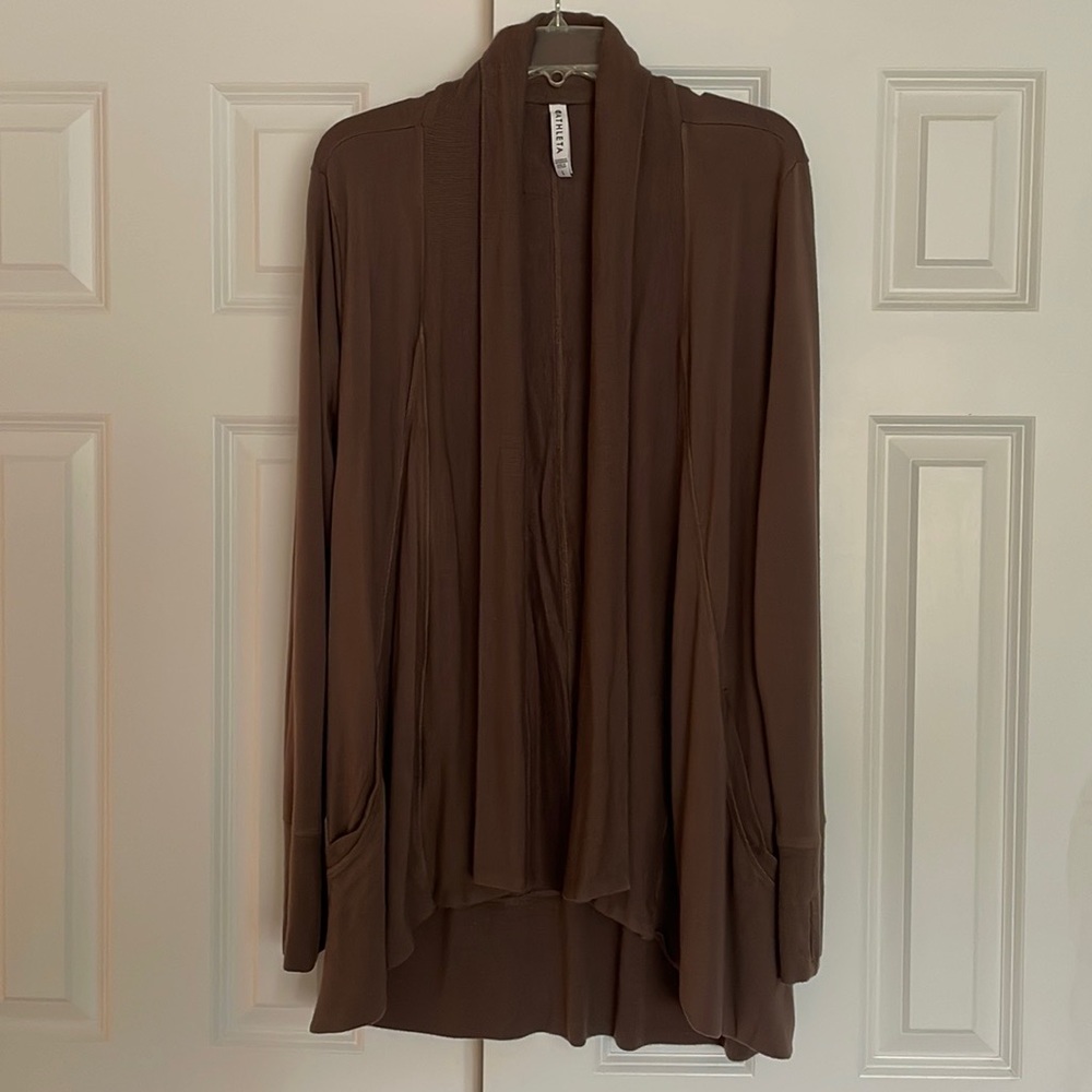 Athleta Brown Open-Front Draped Cardigan